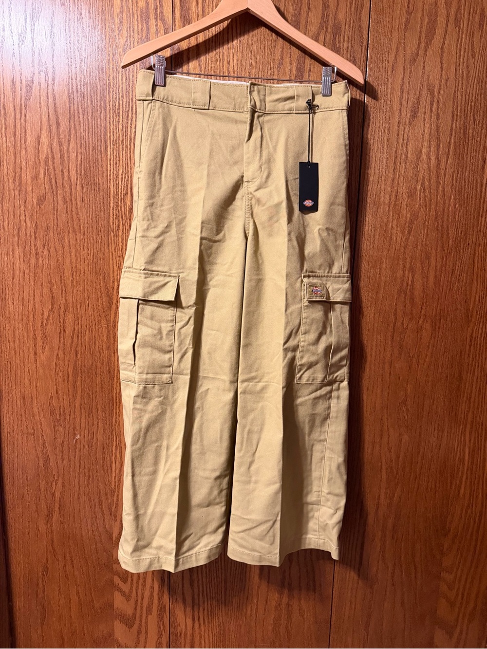 Dickies Womens Cargo Pants 4R x 26 Relaxed Wide Leg Cropped Khaki Beige New